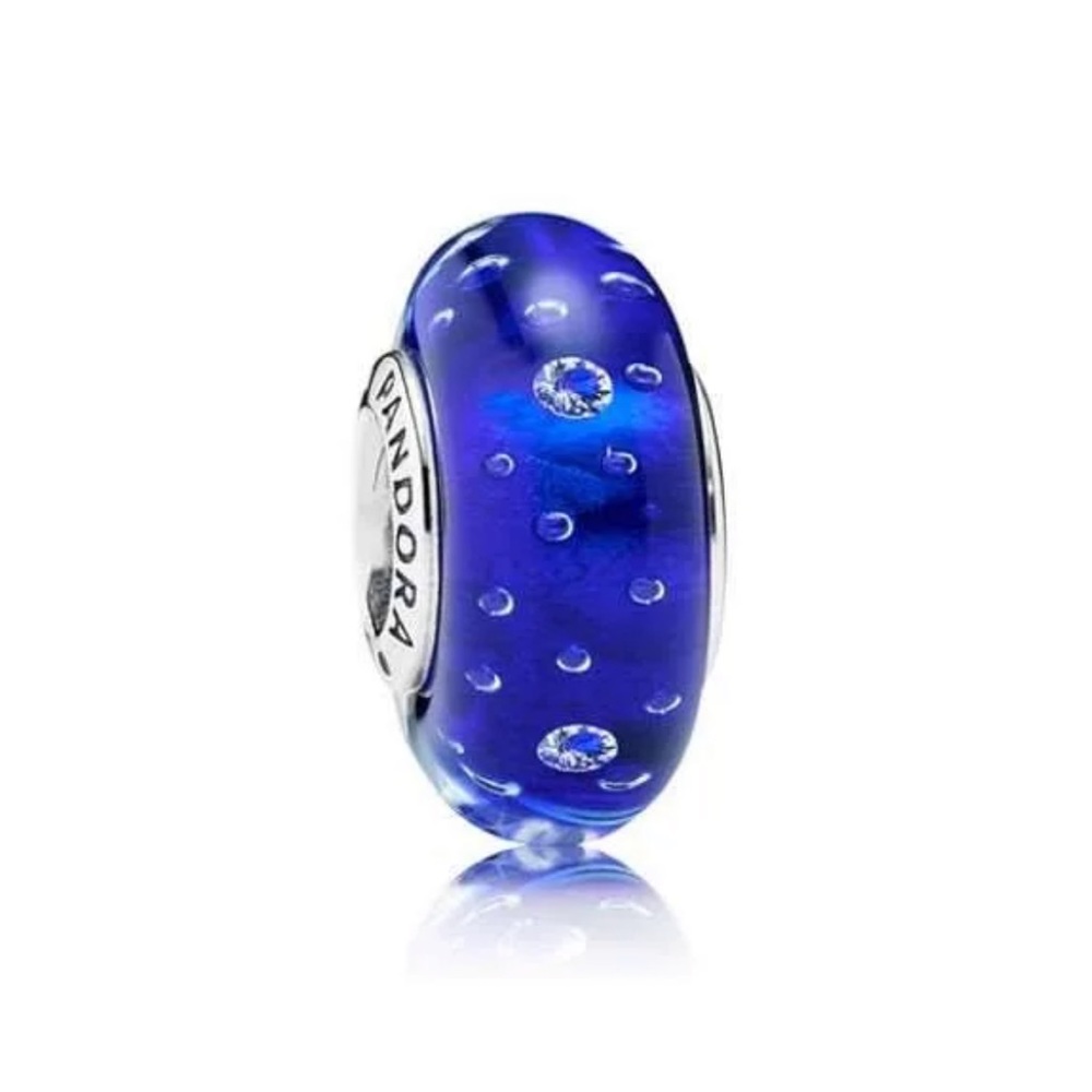 Retired Pandora Dark Blue Effervescence Murano Glass Bead Charm Sterling Silver